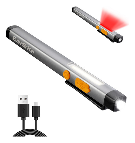 Linterna Led Recargable Con Clip, 6 Modos, Impermeable