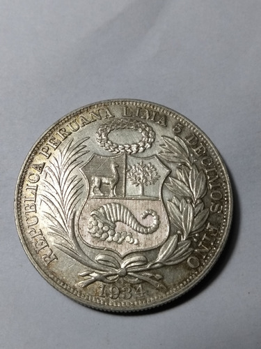 Moneda De Perú Un Sol 1934 Plata 500