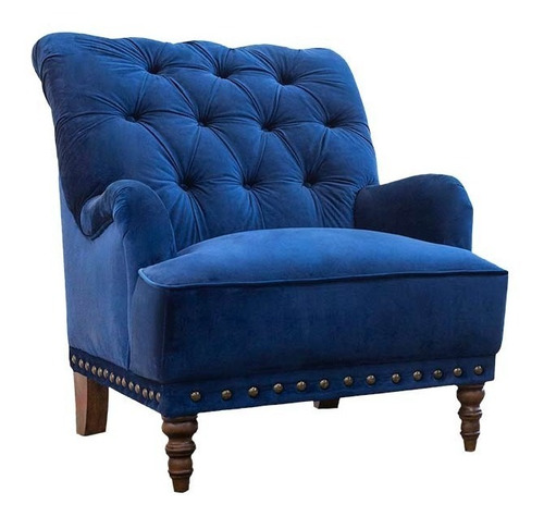 Imagen 1 de 5 de Sillón Kiel Azul Terciopelo