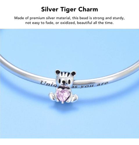 Original Plata S925 Lindo Pequeño Tigre Diy Charm