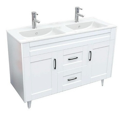 Gabinete para baño Dec Haüs Deluxe 120 doble de 1.2m de ancho, 80cm de alto y 48cm de profundidad con lavabo y mueble color blanco con un agujero para grifería