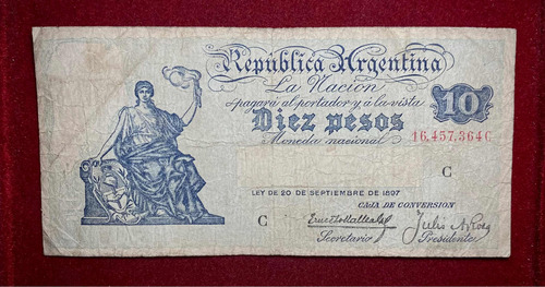 Billete 10 Pesos Argentina Caja De Conversión Bottero 1636