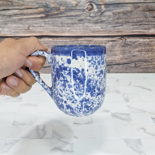 Taza De Cerámica Salpicado Aro Azul
