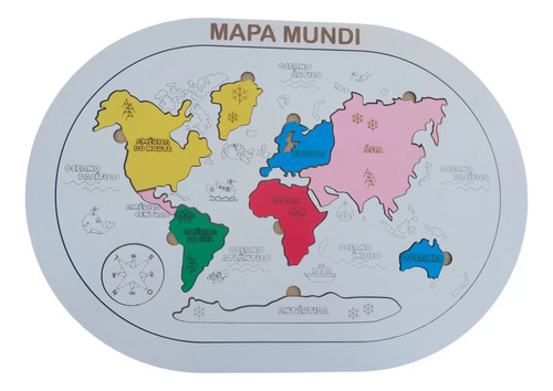 Mapa Mundi Quebra Cabeça De Encaixe Dos Continentes Madeira