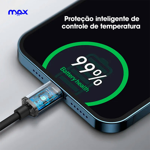 Cabo Carregador Turbo Reforçado Usb-c Compatível Com iPhone Cor Preto