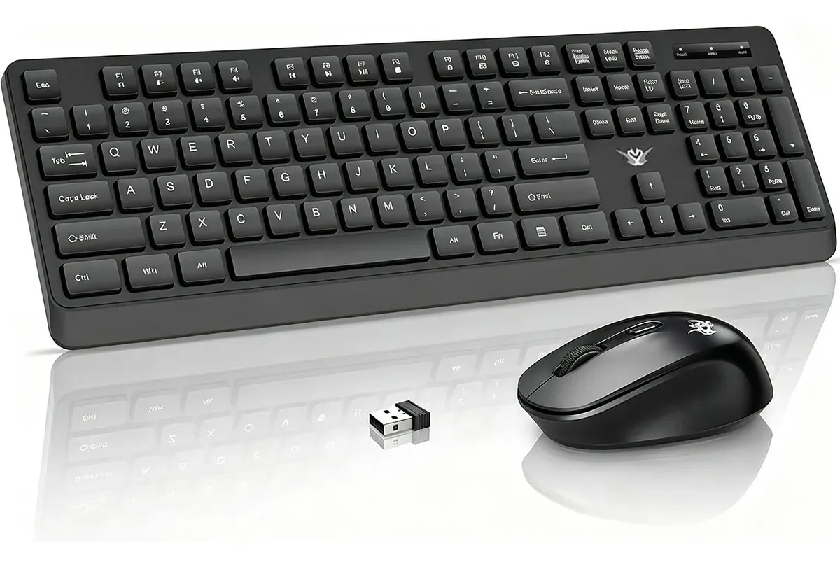 Combo Teclado Mouse Inalámbrico 2.4GHz Teclado PC Silencioso Antiderrames Teclas Multimedia Conexión Estable para Comput