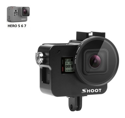 Case De Alumínio + Filtro Uv 52mm - Gopro 7 6 5 Black