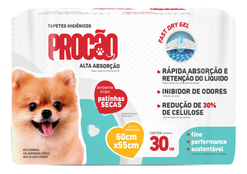 Tapetes Higiênicos Para Cães Com 30 Uni Procão 60cm X 55cm