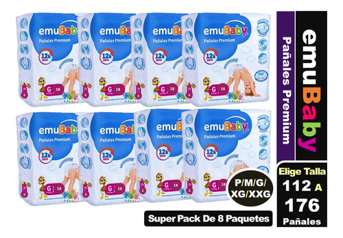 Pañales Emubaby Premium Elige Talla Pack X 8 Paquetes