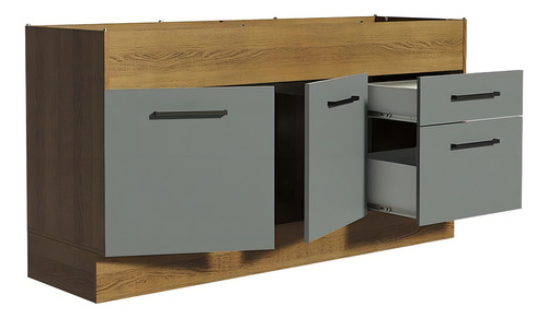 Gabinete Bajo Cocina Madesa Agata 150cm Sin Tablero Mg Color Rústico/Gris