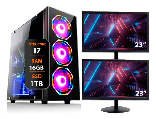 Computador Gamer I7 4°ger 16gb Ssd1tb Video 4gb 2 Monitor 23