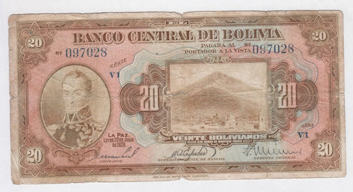Billete Bolivia 20 Bolivianos 1928 Serie Y1 (1939) (c85)