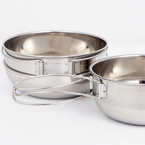 2 Pc Camping Titanium Bowl Set Con Manija Plegable Picnic Ou