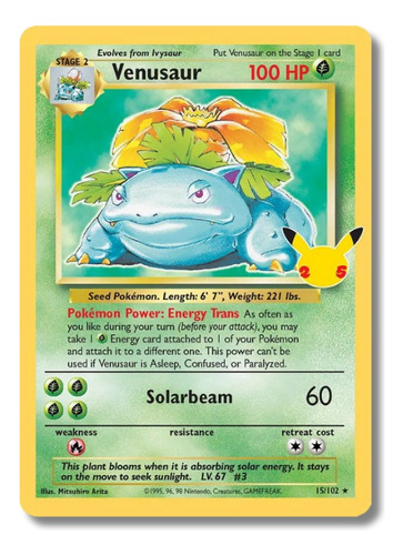 Carta Pokemon Diseñada En Aluminio Venusaur 14x10 Cm  Oferta