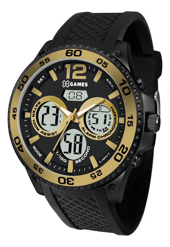 Relógio Xgames Masculino Anadigi Xmnpa005 Bxpx Preto Cor do bisel Dourado