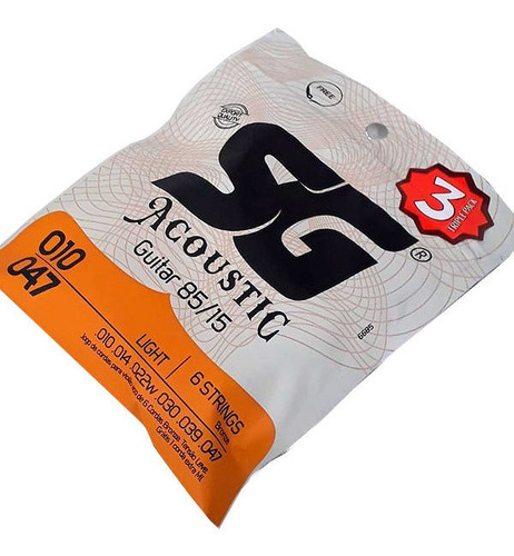 Corda Para Violão 010 Aço 85/15 Light Pacote Com 3 Jogos Sg