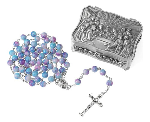 Whlhmk Rosario Con Cuentas Católicas Para Mujeres Con Caja D