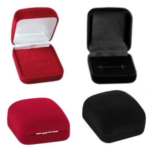 Kit 10 Estojos Veludo Corte H Para Anel: 5 Verm + 5 Preto Cor Vermelho