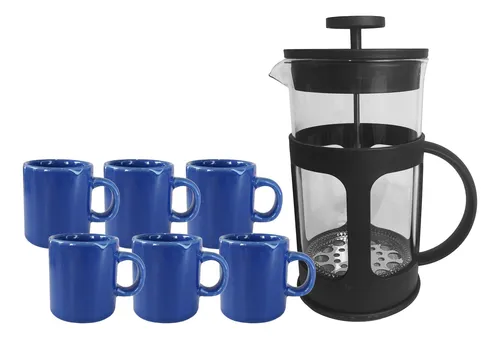 Set X7 Pz Cafetera Embolo 1000ml + 6 Jarros Cafe 100cc Bz3