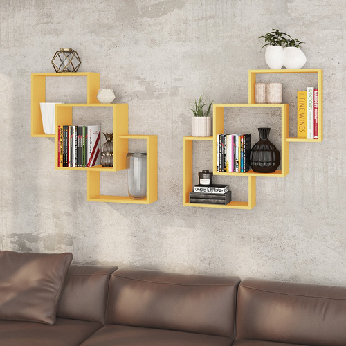 Jgo Repisas Nichos Trio Cuadrados Bertolini Am 3080 Amarillo
