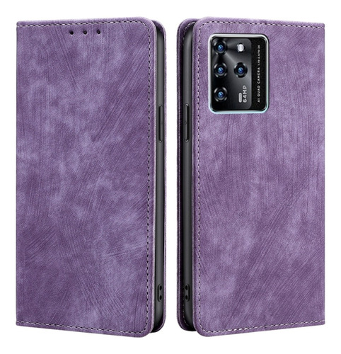 Funda Case Para Zte V30 Flip Cover Lila Antishock