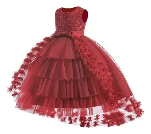 Vestido De Elegante Princesa Boda Niños Flores Fiesta Noche