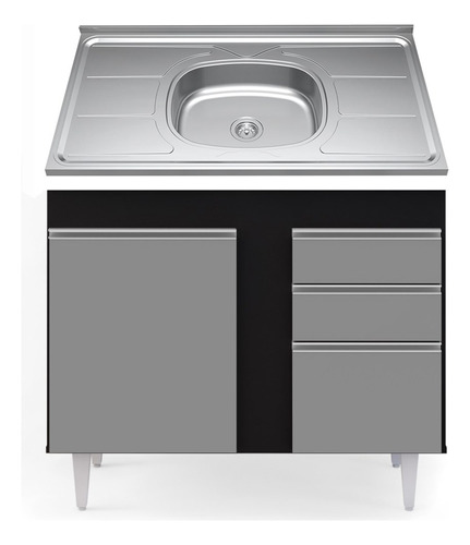 Balcão Gabinete Pia Inox 100cm 2 Pta 2 Gav Luziania Pto/cza