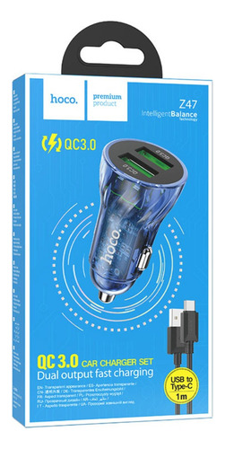 Imagen 3 de 3 de Hoco Cargador Dual Usb Auto Z47 Transparente + Cable
