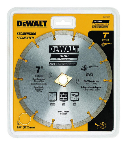 Disco Diamantado 7 Dewalt Dw47702hp Segmentado 180mm 7/8 Color Gris