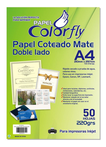 Papel Coteado Mate Tarjetas A4 220grs 50h Pack X 2 Disershop