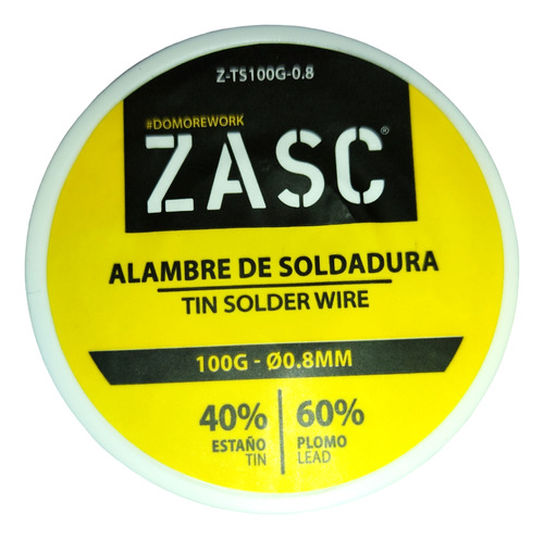 Rollo Estaño 0.8mm Marca Zasc 60/40 100grms 2.5%