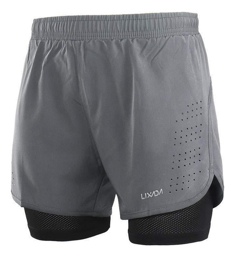Hombre 2 En 1 Running Shorts Secado Rápido Azul Oscuro L