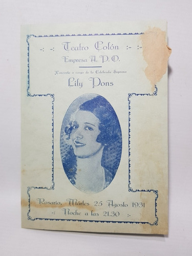 Imagen 3 de 8 de Antiguos Programas Teatro Colon Rosario 1931 Lote Mag 58660