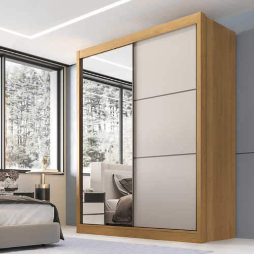 Guarda Roupa Casal 2 Portas 3 Gavetas Com Espelho 100% Mdf