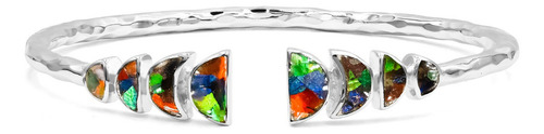 Brazalete Con Ammolita En Eclipse Lunar Parcial En Plata 925 Color Rojo Diámetro 17.7 Cm Largo 17.7 Cm