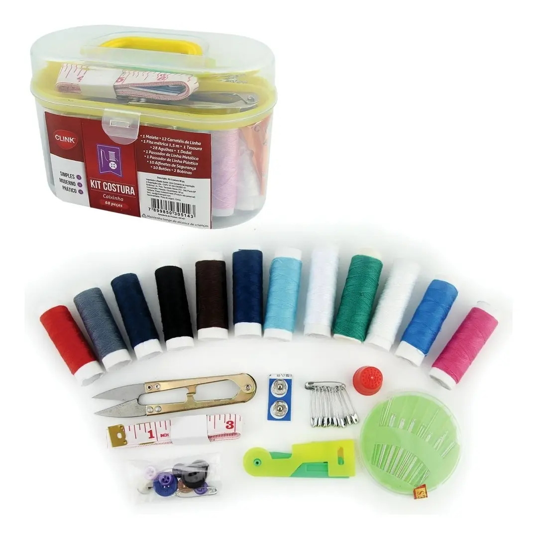 Kit De Costura Com 68 Itens Peças Agulha Linha Cores Sortida
