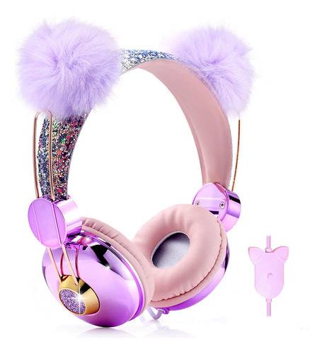 Beluky--tech Auriculares Para Niños Niñas Oso Con Purpurina 