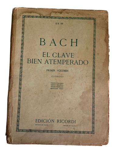 Partitura Bach: El Clave Bien Atemperado V 1. Longo (Usado)