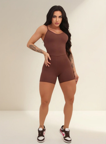 Macaquinho Zero Transparência Gab's Bodys E Catsuits Marrom Lisa M