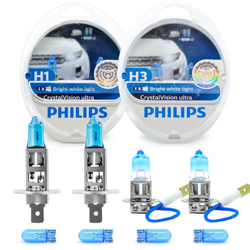 Kit Lâmpada Philips Crystal Vision Ultra H1 + H3 Branca 12v
