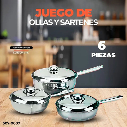 Imagen 2 de 2 de Set De Sartenes 6 Piezas En Acero Eurocuisine - S-ec-0610bmt