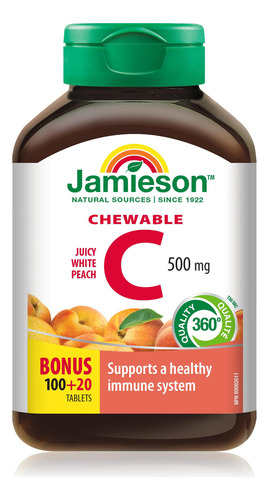 Jamieson Vitamina C 500mg Sabor Durazno 120 Tabletas