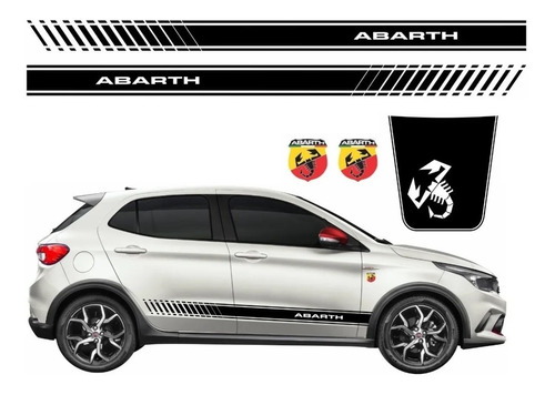 Kit Adesivo Faixa Lateral Capo Para Fiat Argo Abarth 18803 Cor Preto