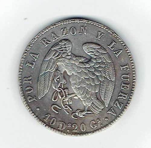 Moneda Chilena 1839, 8 Reales, Rompiendo Cadenas.  Jp