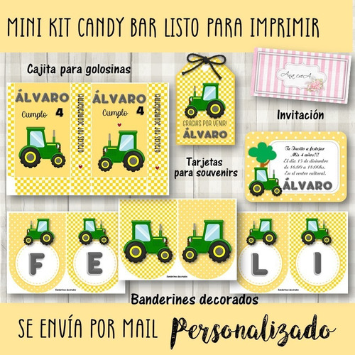 Candy Bar Mini Kit Imprimible Tractores Mod.15 Tractor Verde