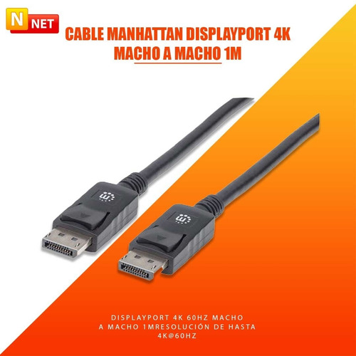 Imagen 2 de 3 de Cable Manhattan Displayport Macho/macho 1 Metro 4k Nnet
