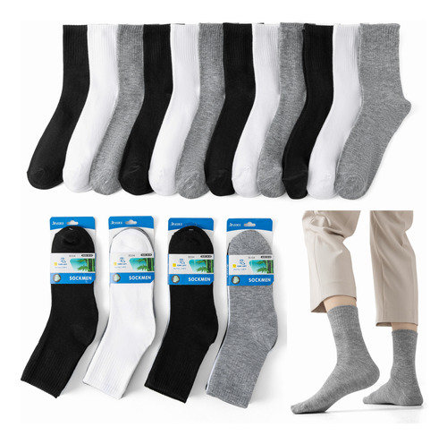 Pack 12 Calcetines Hombre Larga Calceta Deportiva Liso Bambú