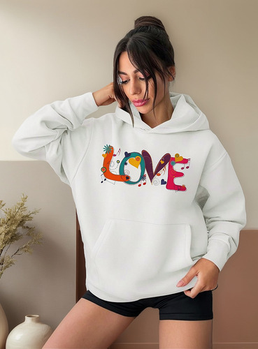 Sudadera Con Capucha Letras Love Multicolor Formas Corazon