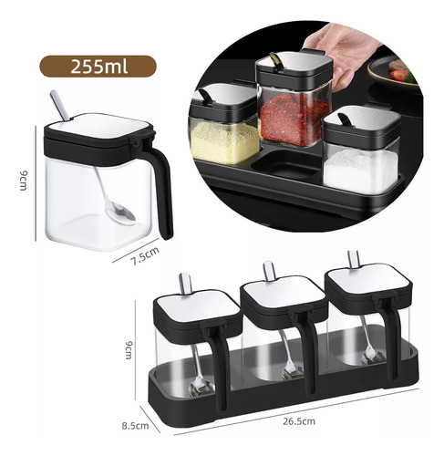 Tarro De Azúcar Para Condimentos Con Tapa Y Cuchara, 3 Unida