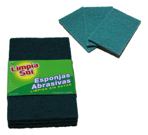 Esponja Verde De Limpieza Abrasiva 1x3 Marca Limpiasol